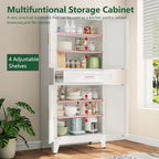 Bevivog Tall Pantry Cabinet with Drawers, 71" Metal Storage Cabinets with Doors and Shelves, 4 Doors Freestanding Cupboard for Kitchen/Office/Dining Room/Living Room/Laundry