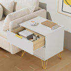 White Nightstand Set of 2, Modern Night Stand Bedside Table with 2 Storage Drawer, Bed Side End Table with Golden Handles and Legs for Bedroom, White