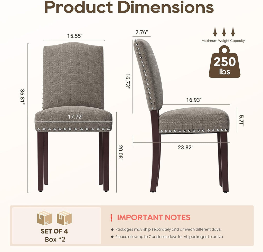 Upholstered Dining Chairs Set of 4 with Thickened Seat Cushion, Wooden Mid-Century Modern Fabric Farmhouse Kitchen Chairs for Dining Room Living/Restaurant/Reading Room