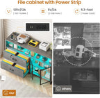 SEDETA 59" Filing Cabinet with Lock Drawers fits Legal Size for Home Office | Grey Lateral 2 Drawers File Cabinet with Acrylic Display Cabinet, Power Strip, Printer Stand with Storage Shelves for Office