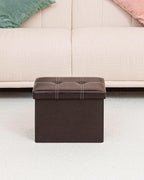 B FSOBEIIALEO Folding Storage Ottoman, 16.5" Faux Leather Ottomans, Brown | Small Ottoman Foot Rest with Padded Seat, Rectangle Coffee Table Chest Bench, for Dorm Living Room