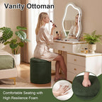 Joveco 14.5" Small Ottoman with Storage, Teddy Velvet Foot Rest Stool with Reversible Wood Tray Lid, Round Storage Ottoman Coffee Table, Vanity Stool for Living Room, Olive Green