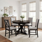 42"-54" Extendable Dining Table for 4-6 People Farmhouse Round/Oval Dining Room Table Solid Wood Kitchen Table with Cross Base (Dark Brown)