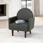 Modern Upholstered Single Sofa Chair，PU Leather Armchair Vanity Chair Shell Back Accent Chair with High Resilience Foam Cushion, Spacious Seating Reading Chair for Living Room Bedroom (Sage Green)