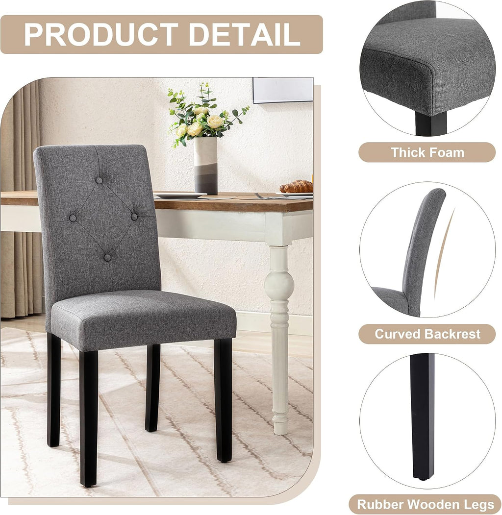 VECELO Upholstered Dining Chairs Set of 6, Modern Fabric and Solid Wood Legs &High Back for Kitchen/Living Room- Dark Gray
