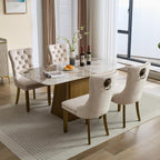 LKTART Dining Chairs Set of 6 Mid-Century Modern Chairs with Lion Head Pull Ring, Velvet Upholstered Dining Chair with Golden Wooden Legs Nailhead Trim for Kitchen Bedroom Dining Room (Beige)