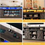 80" LED Farmhouse TV Stand for 90/85/80 Inch TVs,Tall Entertainment Center Storage Cabinets w/Power Outlets and Sliding Barn Door,Rustic TV Stands for Living Room,Media Console Cabinet (Charcoal)
