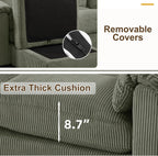 HAOMARKETS Corduroy Sofa Set, Upholstered Ottoman Footrest, Modern Living Room Furniture Sets,Green