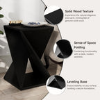 COZAYH Farmhouse End Table Square Solid Wood Pedestal Side Table Rustic Plant Stand with Twisted Design for Living Room, Bedroom, Office, Black