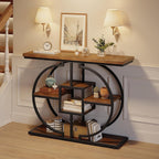 GiftGo Narrow Console Table for Entryway Industrial 4-Tier Sofa Table Behind Couch with Circle Base Rustic Wooden Accent Tables with Storage Shelves for Living Room, Hallway, Foyer (Brown)