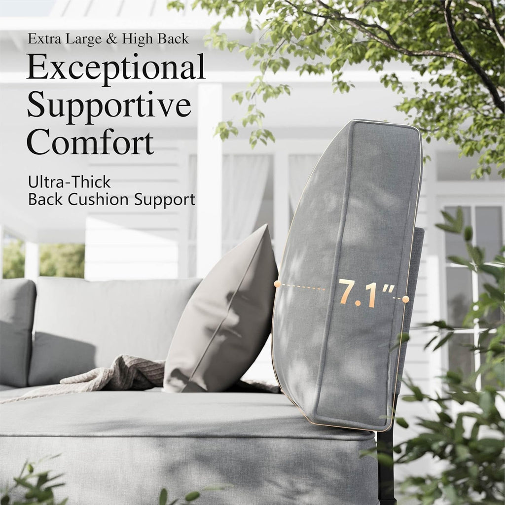 Sophia & William 7 Piece Metal Outdoor Sectional Sofa with Cushion, Patio Furniture Set with 4 x Single Sofa with Side Table, 2 x Coffee Table, Modern L-Shape Outdoor Couch for Deck Garden Backyard