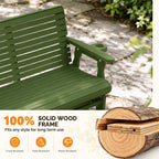 VINGLI Outdoor Glider Wood Patio Chair with Cup Holders, Outdoor Bench Glider Loveseat with Smooth Rocking Mechanism, Heavy Duty 800 LBS, Dark Green