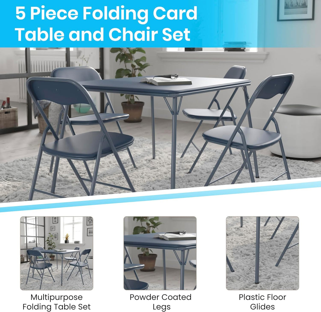 Flash Furniture Madison 5-Piece Folding Card Table and Chair Set, Navy | Portable, Indoor/Outdoor, Event Table and Chairs