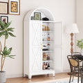 Winiowa Metal Arched Kitchen Pantry Cabinet, 73" Tall Arched Storage Cabinet with 2 Doors & 4 Shelves, Modern Farmhouse Kitchen Storage Cabinets, White
