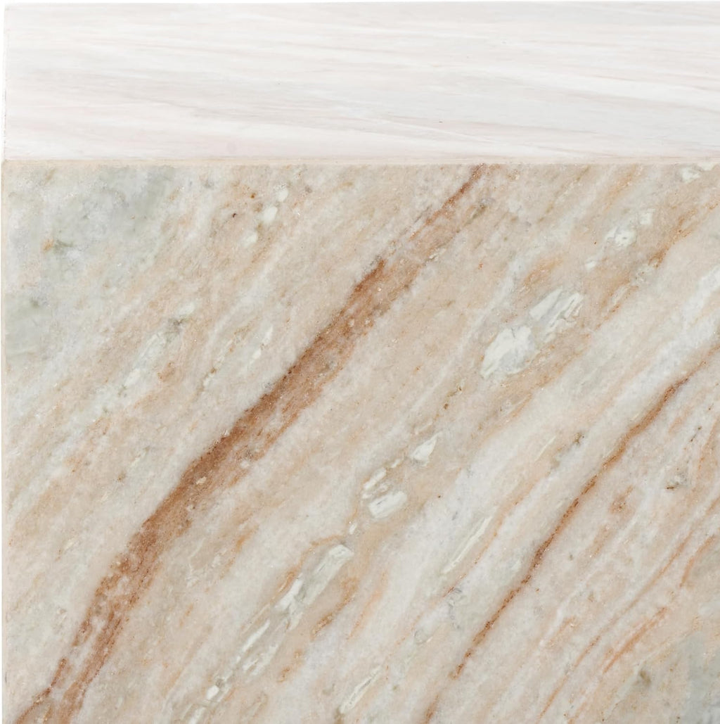 SAFAVIEH Couture Collection Katharina Brown/White Marble Plinth Accent Table (Fully Assembled)