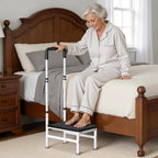 Step Stool with Handle for Adults and Seniors, Heavy Duty One Step Wooden Platform Stool with Adjustable Handrail, Wide Non Slip Footstool for Bedside, Bathroom and Home