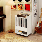 Giantex Record Player Stand, Rolling Turntable Stand with Drawer & Lockable Wheels, Record Player Table Holds Up to 150 Albums, Vinyl Record Storage for Living Room Bedroom, White