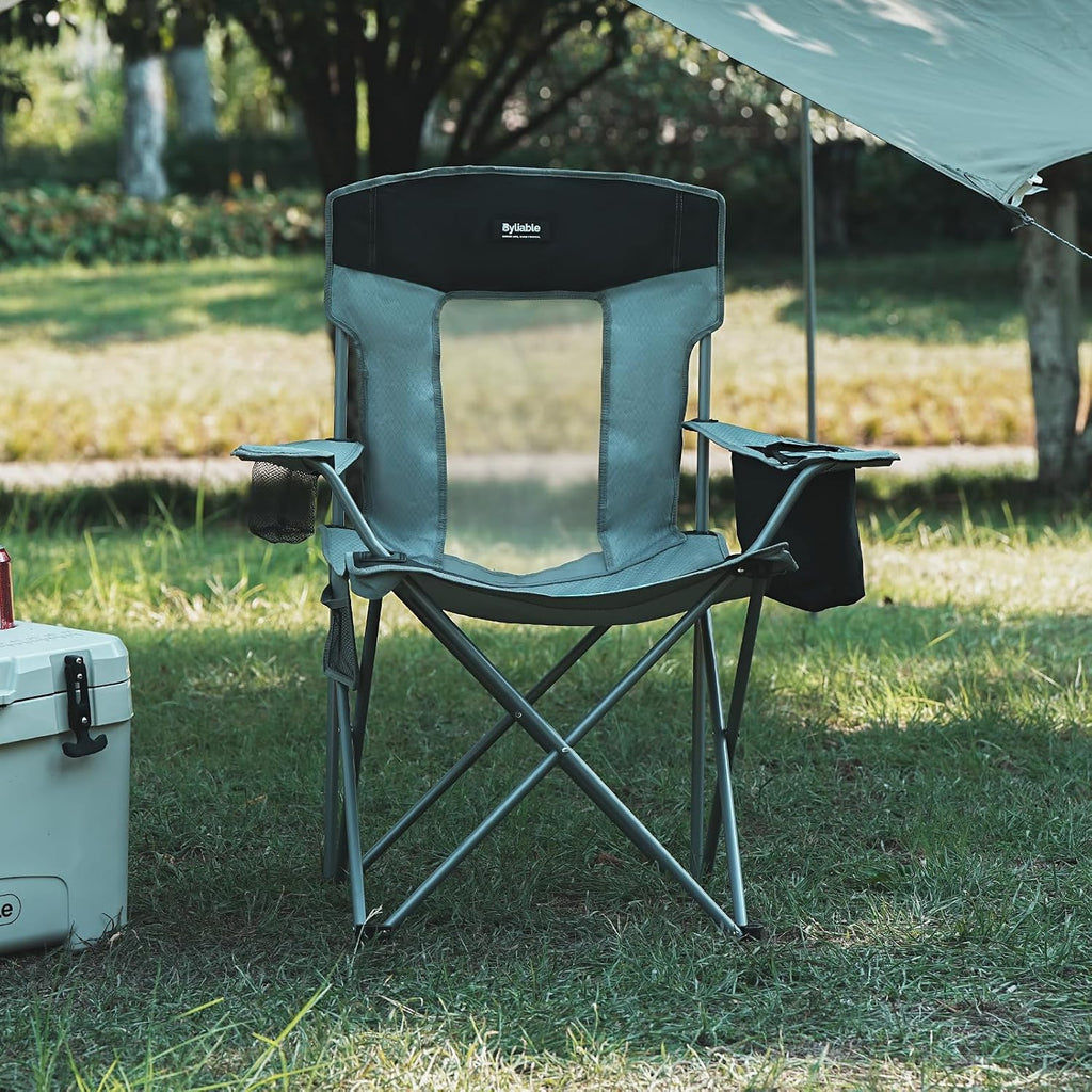Camping Chairs Portable Folding Lightweight Outdoor Lawn Chair for Adults with Cooler Bag, Cup Holder and Side Pocket for Camping, Beach, Sports, Hiking, Fishing, Gray Black