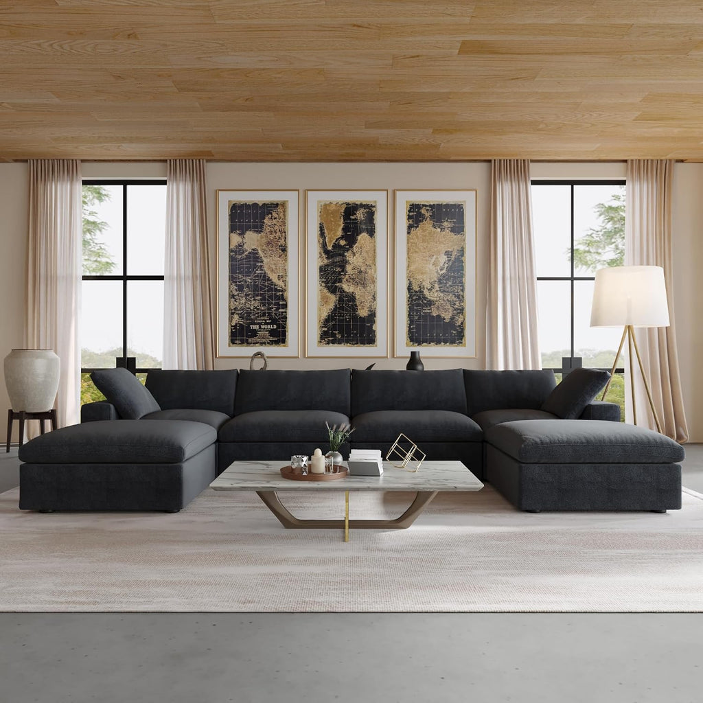 JACH 160.6" U-Shaped Sectional Couch, Modern Modular Convertible Sofa with Chaise Ottomans, Deep 4-Seats Comfy Sectional Cloud Couches for Living Room/Apartment, Bedroom (Black)
