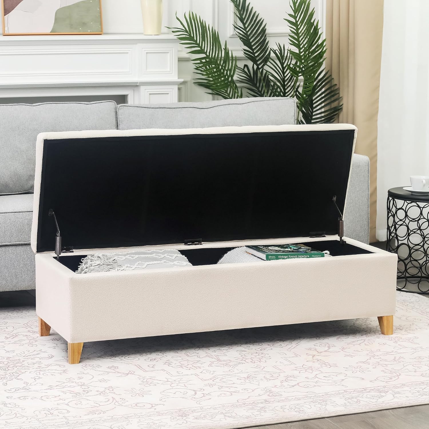 Asense Storage Ottoman Bench with Hinged Lid, Ottoman with Storage Footstool for Living Room & Entryway, End of Bed Bench for Bedroom
