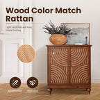 PHI VILLA Accent Cabinet with Door, Small Buffet Sideboard Cabinet with Rattan Door, 2 Door Storage Cabinets