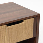 LuxenHome Nightstand with Drawer Storage, 19" Wood End Tables with Rope Front, Boho Bedside Table for Bedroom Living Room Small Sofa Couch Table for Small Space Home Office