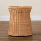 Bali & pari Caroline Round Natural Rattan End Table – Handwoven Wicker Drum Shape Accent Table for Living Room or Sunroom, Light Honey