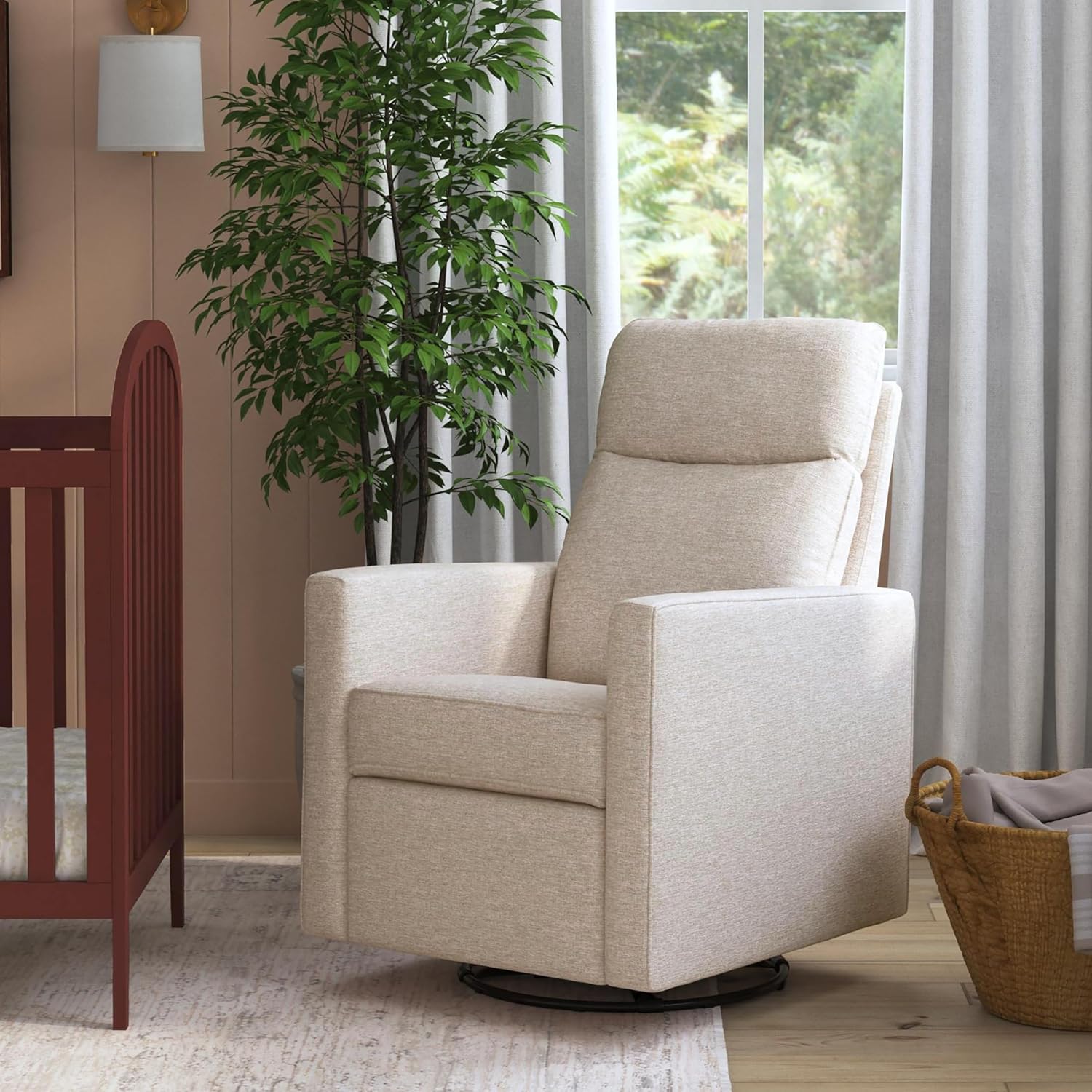 Davinci Gabby Pillowback Swivel Glider in Beach, Greenguard Gold & CertiPUR-US Certified