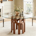 Round Glass Dining Table for 4-6, Modern 46-Inch Kitchen Table with Sturdy Pedestal Base & Clear Tempered Glass Top, Circle Dinner Table for Dining Room, Living Room & Small Apartment (Walnut)