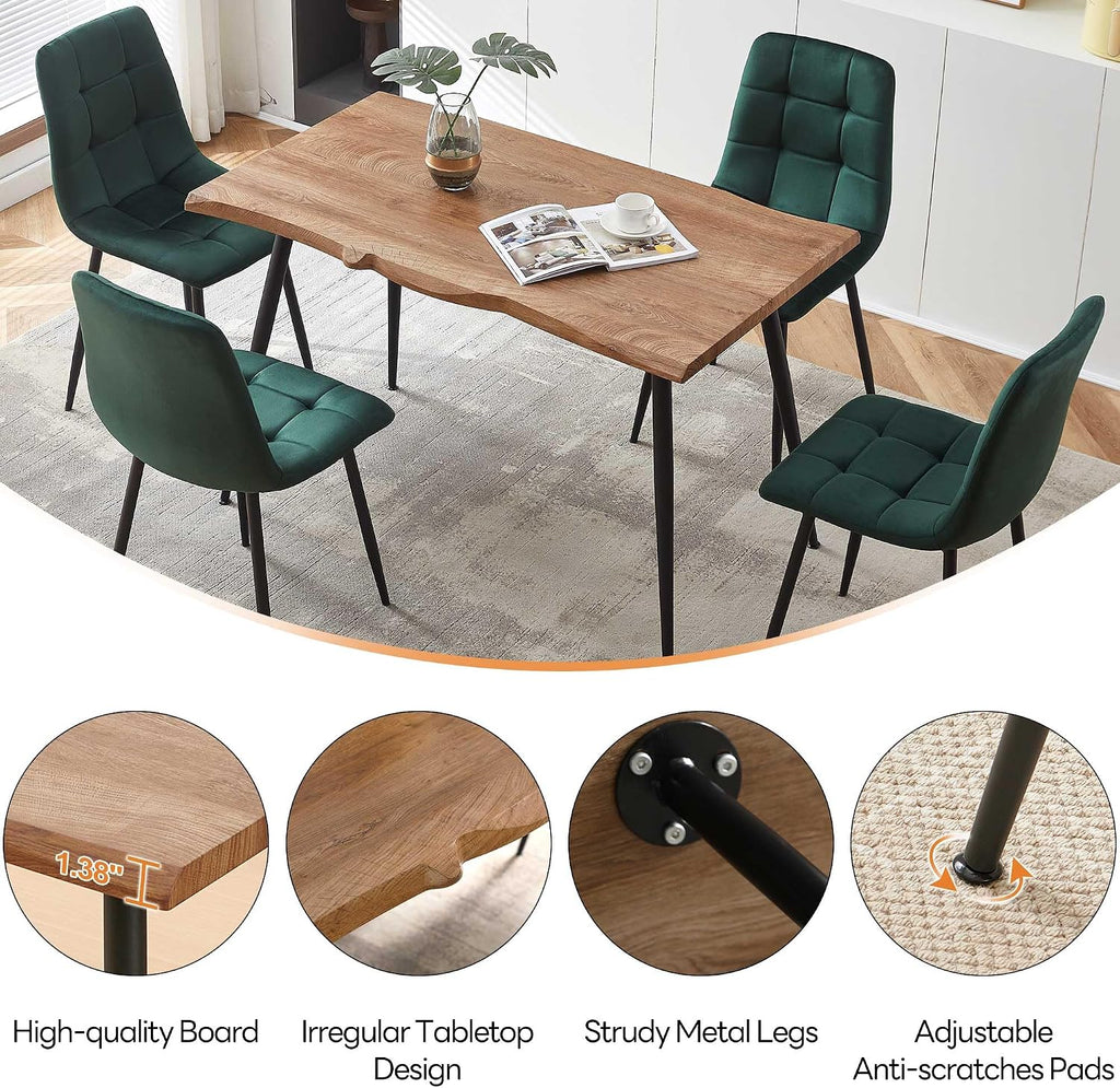 Modern 47 Inch Dining Table, Irregular Rectangle Kitchen Table for 4-6 People, Home Kitchen Table with Engineered Wood Tabletop and Metal Legs for Dining Room, Living Room