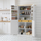 Merax 71" H Kitchen Pantry Large Cupboard Storage Cabinet with 4 Doors, Organizer, Drawer and Adjustable Shelves,Wood Cupboard for Kitchen, Dining Room, Bathroom, White