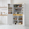RUNNA 40.2x20x71.3inch High Freestanding Kitchen Pantry Large Cupboard Storage Cabinet with 2 Drawers, 2 Adjustable Shelves, 8 Door Shelves for Kitchen, Dining Room (White#046)