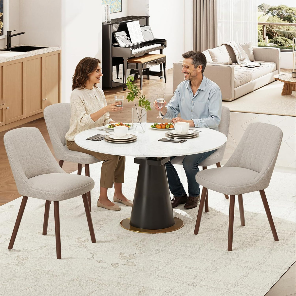 MALOL Upholstered Dining Chairs Set of 2, Modern Fabric Kitchen Chairs with Back, Wood Legs for Kitchen Dining Room Restaurant, Camel
