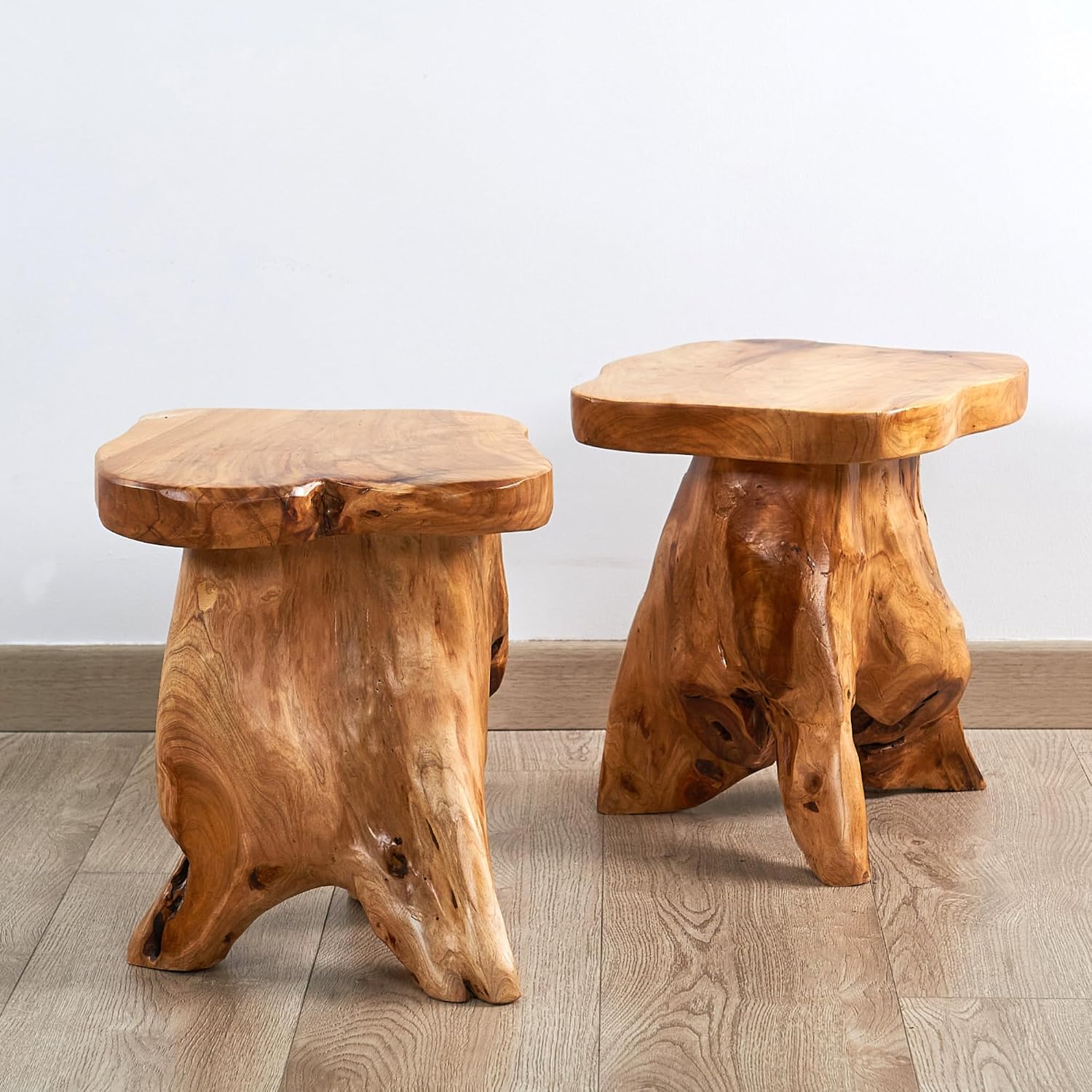 Greenage Cedar Roots Mushroom Accent Stool 12" x 15" x 13.5" Height Natural Wood Side Table Home Décor Rustic Plant Stand Accent Tree Stump Stool End Table for Living Room Live Edge Table