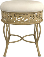 Hillsdale Villa III Backless Metal Vanity Stool with Ornate Lattice Detailing, Antique Beige