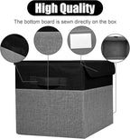 Large 22 Quart Linen Fabric Foldable Storage Bin Cube Organizer Basket with Flip-Top Lid & Handles, Clothes Blanket Box for Home, Office, Closet, Black & Gray, 4 Pack 14.6 x 9.5 x 9.5
