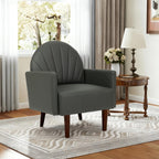 Modern Upholstered Single Sofa Chair，PU Leather Armchair Vanity Chair Shell Back Accent Chair with High Resilience Foam Cushion, Spacious Seating Reading Chair for Living Room Bedroom (Sage Green)