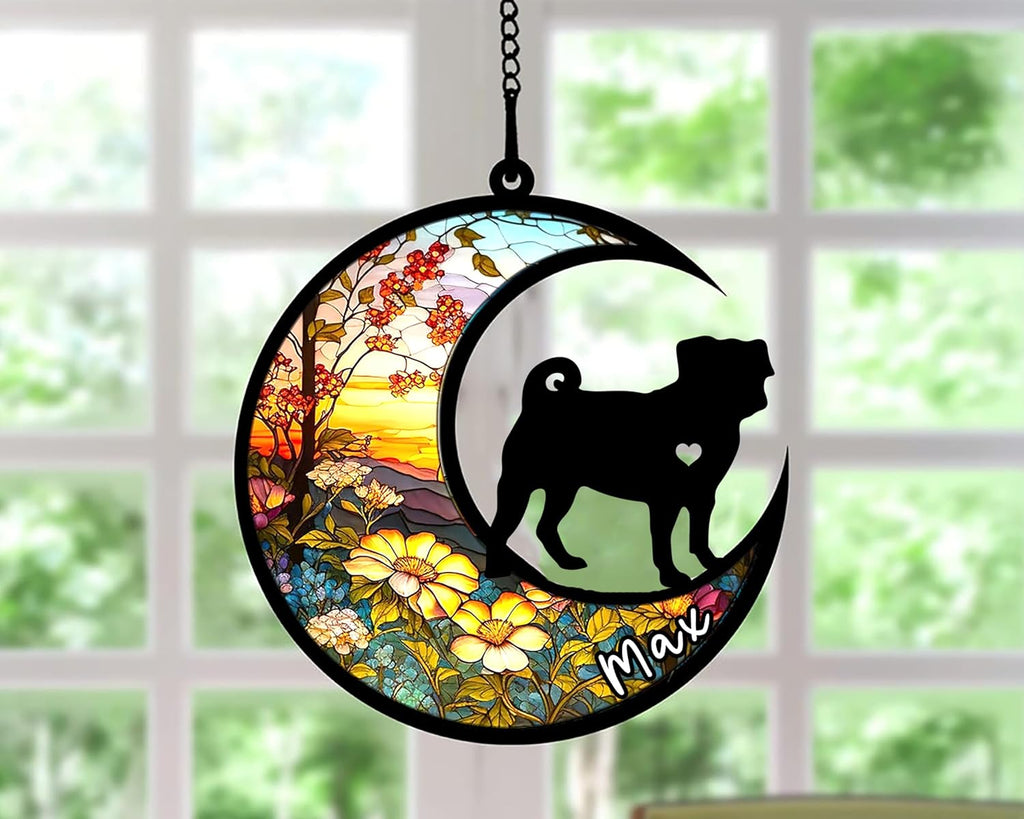 Personalized Dog Memorial, Custom Name Pug Dog Christmas Ornament with Name, Custom Breeds, Pet Loss Light Catcher, Gifts for Lovers Loss of Pet Sympathy on Mothers Day Christmas