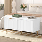 Garvee Shoe Storage Bench for Entryway, Modern Fluted Shoe Cabinet with Storage, Compact Wooden Mudroom Bench for Hallway, Foyer, Entrance, Front Door, White