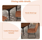 HIPIHOM Expandable Folding Dining Table Set, 55-Inch Round to Square Table with 6 Upholstered Chairs, Metal Frame, for Dining Room or Apartment (Round Table + 6 Brown Chairs)
