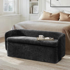 HULALA HOME 61" Bedroom Storage Bench with Low Backrest, Black | Upholstered Chenille End of Bed Bench, Large Storage Ottoman with Seating for Living Room