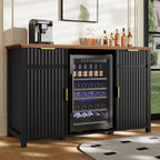 Coffee Bar with Mini Fridge Space & Charging Station, Modern Fluted Mini Fridge Cabinet, Large Bar Cabinet with Wine & Beverage Storage for Kitchen, Dining Room or Living Room