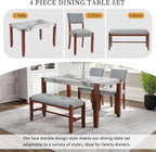 Merax 4 Piece Dining Table Set, Faux Marble Table and 2 Upholstered Chairs 1 Bench, 4 Person Dinette Set for Kitchen, Dining Room, Space-Saving, Gray