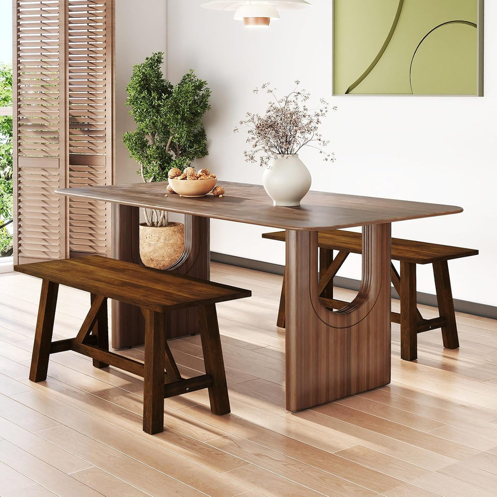 Giantex 38" Wooden Dining Bench, Farmhouse Entryway Bench with Rubber Wood Frame, 400 LBS Capacity, Shoe Rack Benchs, Narrow End of Bed Seat for Kitchen, Living Room, Bedroom, Hallway, Brown (1)