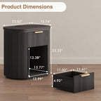 MECHYIN Fluted Nightstand with Charging Station Large 23.6" Round Bedside Table,Black