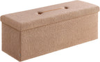 SONGMICS Large Folding Storage Ottoman Bench, 15 x 43 x 15 Inches | Foot Rest Stool, Load up to 660 lb, Tan and Ink Camel Brown, MINOTA Collection ULSF097K01