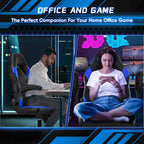 OLIXIS Computer Gaming Chair, Lumbar Support, PU Leather | 360° Swivel Wheels, Height Adjustable, Flip-up Armrest, Ergonomic Home Office Desk, Video Racing, Black and Blue