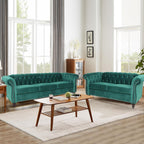 Velvet Sofa Couches Set, 3-Piece Mid Century Modern Upholstered Couch with Cushions, Home Sofa Sectional Furniture Sets, Comfy Tufted Chesterfield Couches for Living Room, Bedroom, Office