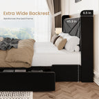 SHA CERLIN Queen Bed Frame, Storage Headboard with Drawers, Charging, Black