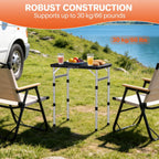 FUNYKICH Camping Table with Waterproof Plastic Tabletop 22.8''x15.7'', 3 Height Adjustable Small Folding Table, Lightweight Portable Picnic Table with Carry Handle for Picnic Beach Travel,Black Silver